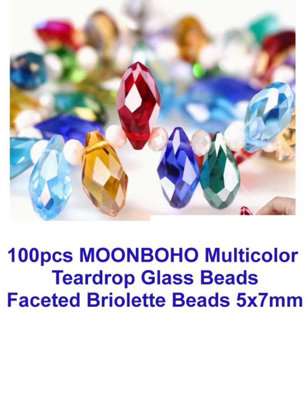 100pcs MOONBOHO Multicolor Teardrop Glass Beads - Faceted Briolette Beads 5x7mm